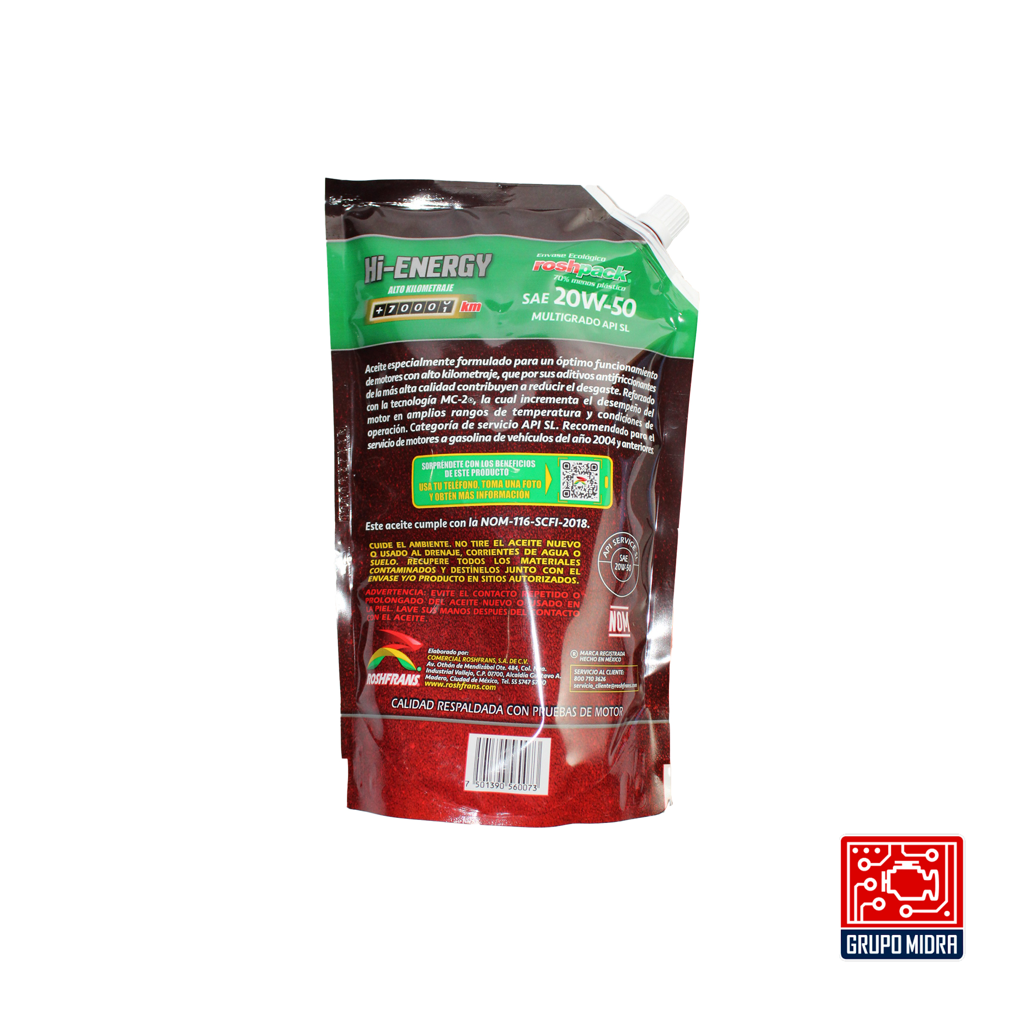 Roshfrans Hi-Energy, SAE 20W-50, API SL (950 ml) - Image 2